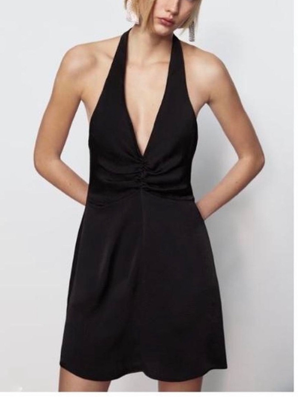 Zara black halter mini dress sinch at bust